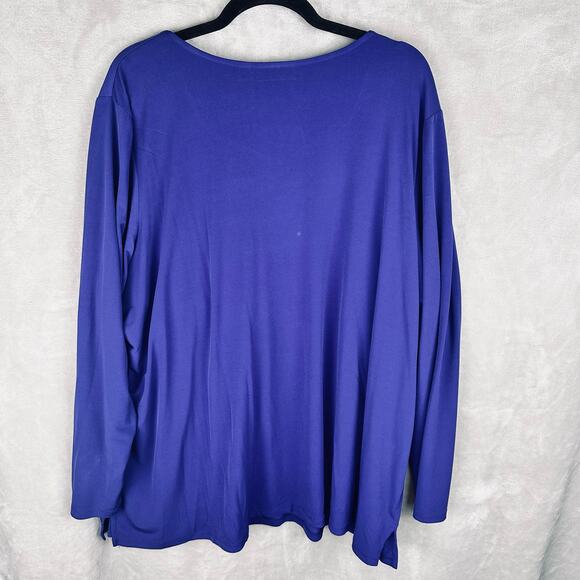 Susan Graver Top Women 3X Blue Liquid Knit Ruffle Long Sleeve Office Stretch - Picture 6 of 12